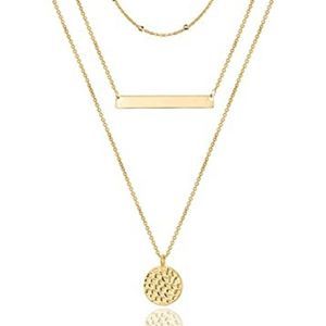 Turandoss Dainty Layered Choker Necklace, Handmade 14K Gold Plated Y Pendant